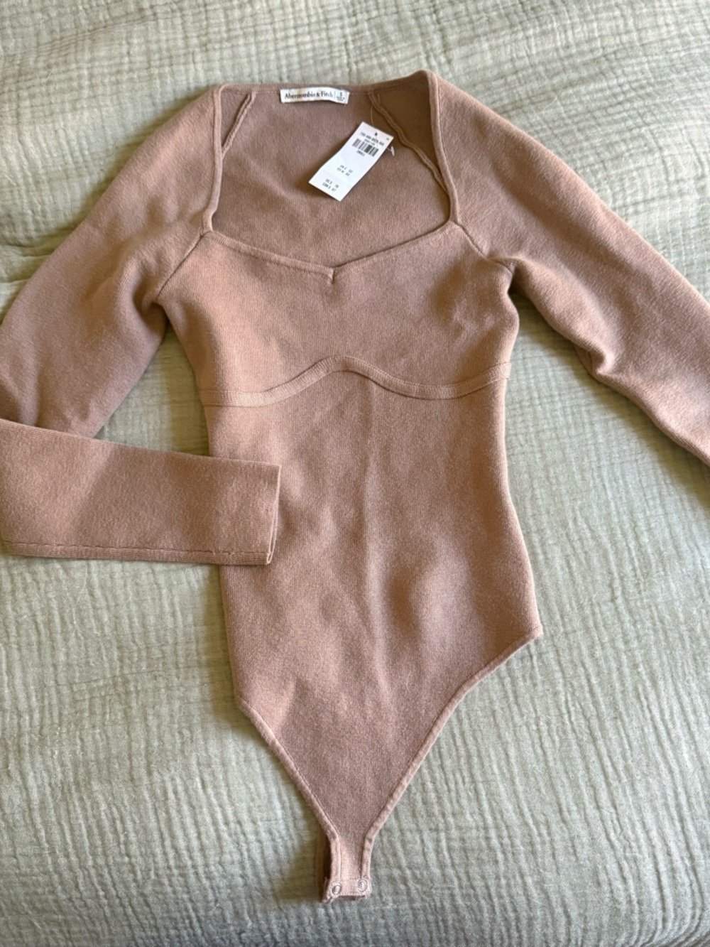 Abercrombie & Fitch Tan Long-Sleeve Square-Neck Bodysuit